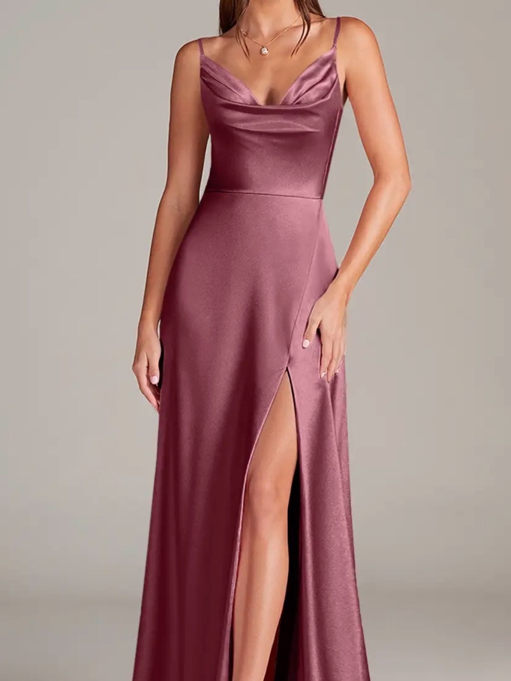 Azazie Sarella Desert Rose A-Line with Pockets Metallic Satin Dress